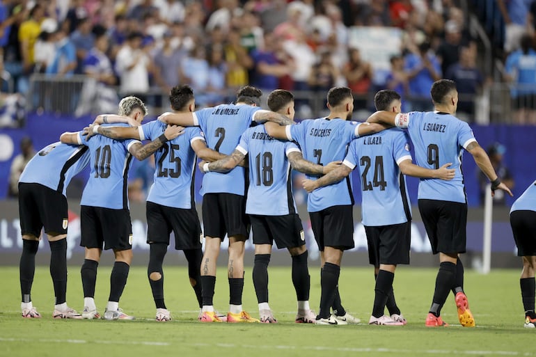 Los jugadores de Uruguay durante la tanda de penales en el partido frente a Canadá por el tercer puesto de la Copa América 2024.