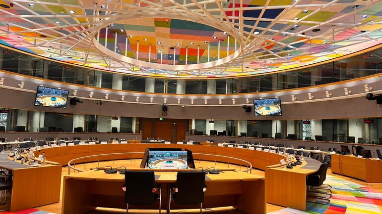 Interior de la sede de la Unión Europea, en Bruselas.