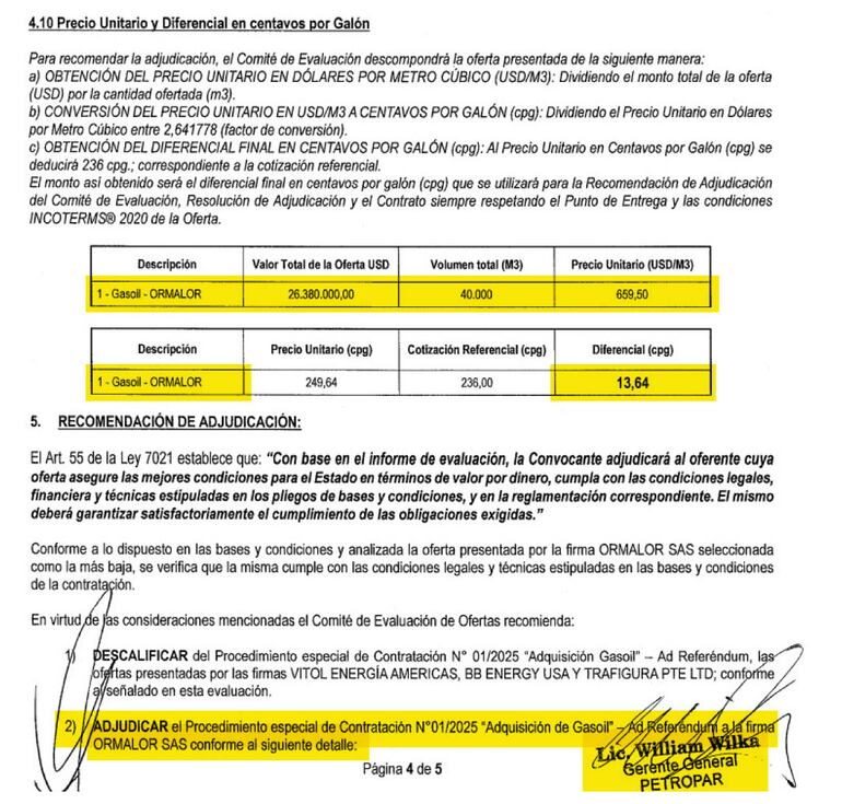 Adjudicación a la empresa Ormalor. 