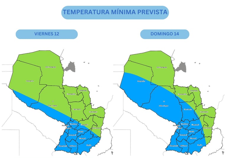 Las temperaturas mínimas previstas para el viernes y el domingo.