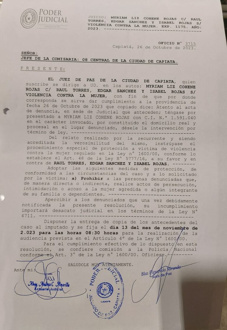 Un juez de Capiatá dicto medidas de protección a favor de la arquitecta Cohene y contra tres funcionarios del Incan.