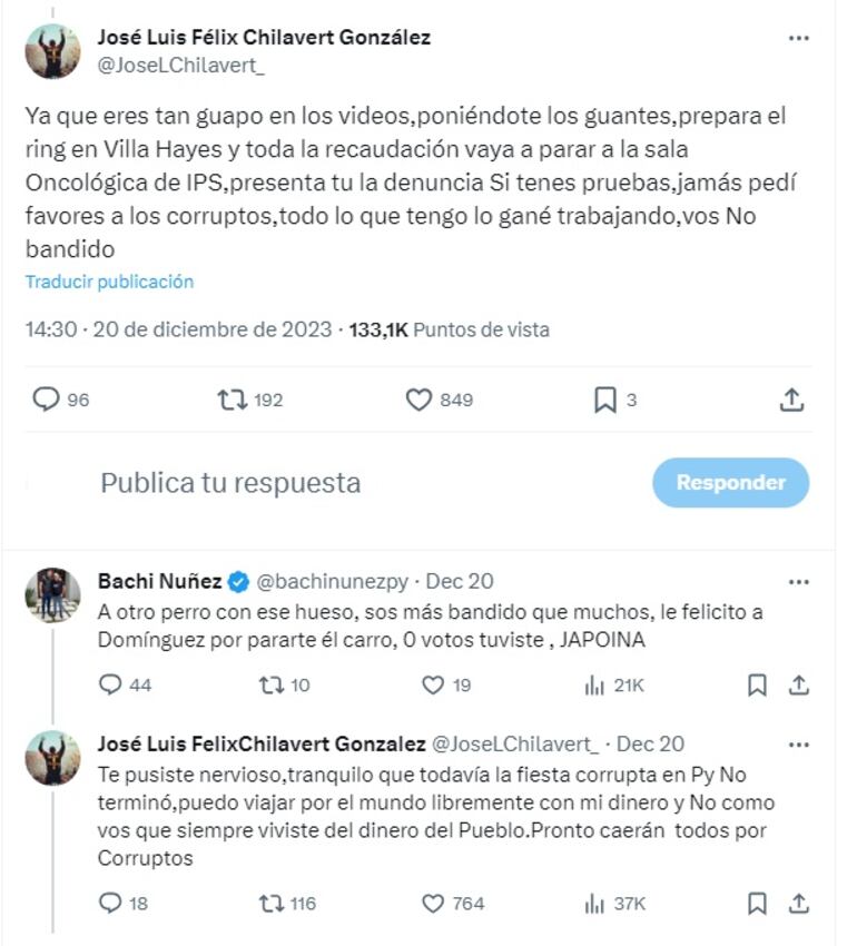 Desafío a una pelea de boxeo entre el senador colorado cartista Basilio Bachi Núñez y el ex arquero de la Selección Paraguaya José Luis Felix Chilavert.