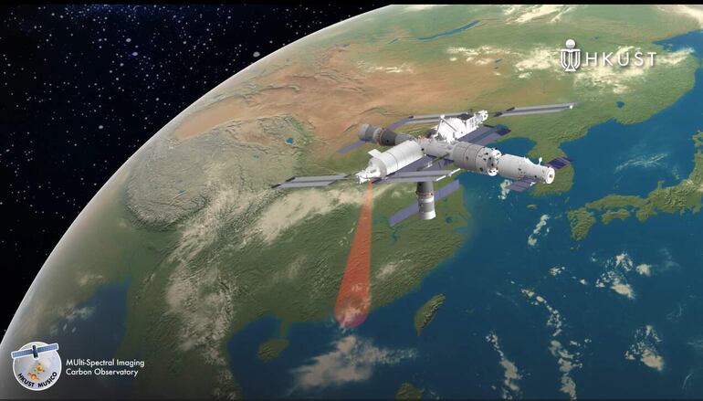 Recreación del funcionamiento del primer instrumento orbital del mundo diseñado para monitorizar en tiempo real las emisiones de dióxido de carbono y metano.  