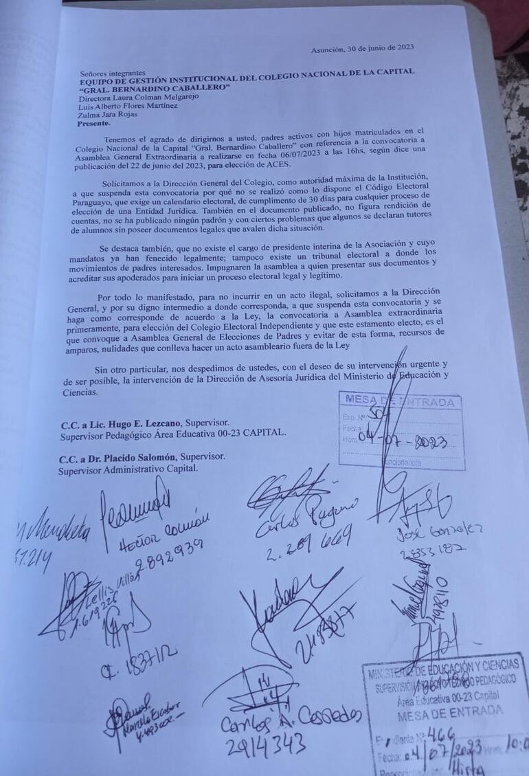 Argumentos para la suspensión de las elecciones de ACES en el Colegio Nacional de la Capital.