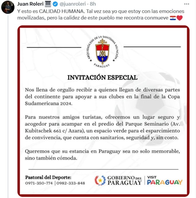 Comentarios en redes sociales sobre la hospitalidad de Paraguay.