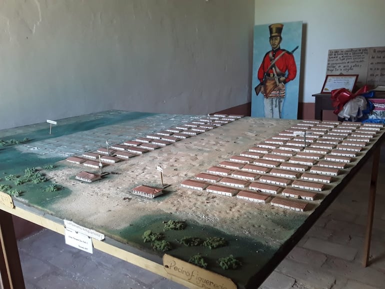 Maqueta de lo que fue el enorme Campamento Cerro León  con sus 180 pabellónes. Hoy solo quedan dos en pie.