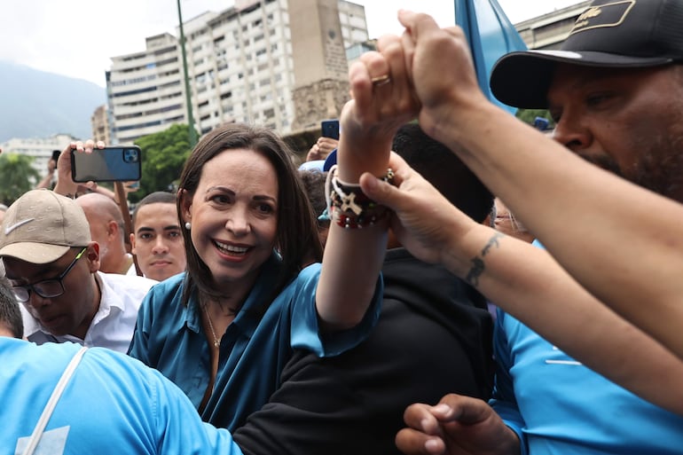 María Corina Machado, candidata de Vente Venezuela (VV), es la principal líder opositora y aparece como favorita en las encuestas sobre los aspirantes del chavismo.  (EFE)