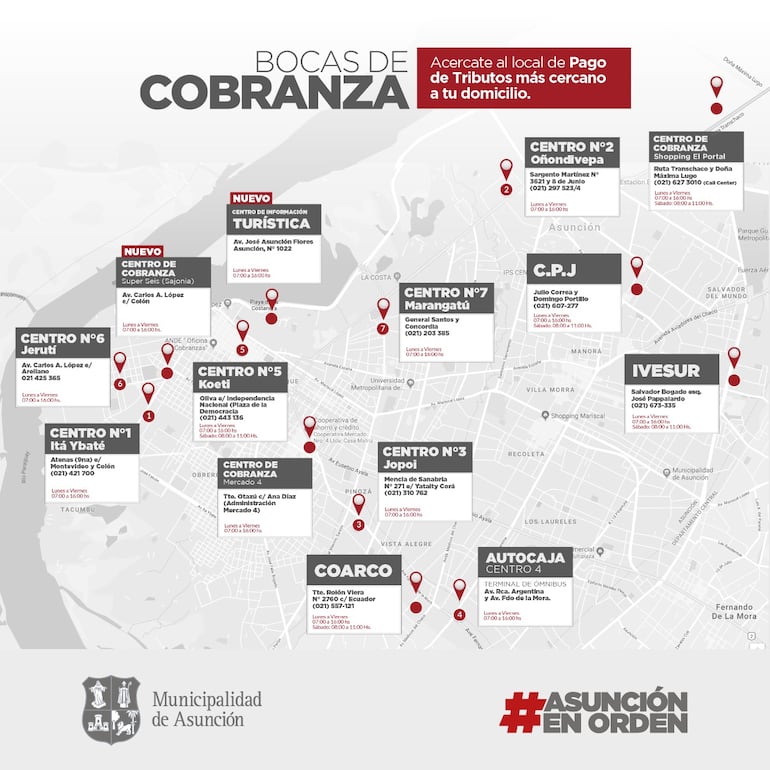 Este es el mapa de las bocas de cobranza en Asunción.