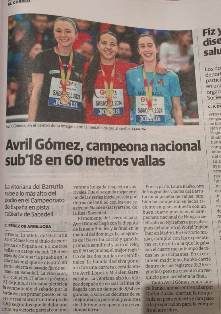 Periódico español que se hace eco del logro de la atleta en el atletismo local, hija de paraguaya.