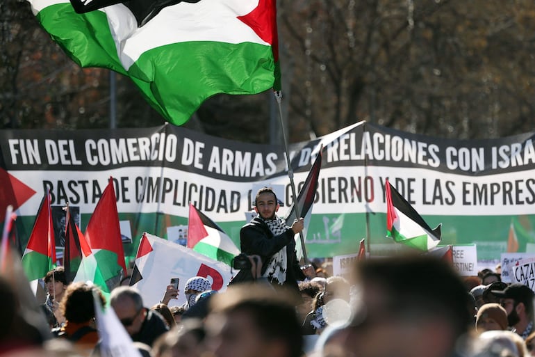 Madrid, manifestación en apoyo de los palestinos de Gaza, 20 de enero de 2024 (Pierre-Philippe MARCOU / AFP)