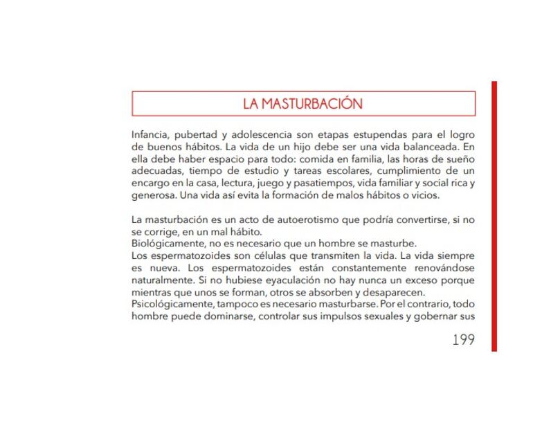 Una de las menciones sobre la masturbación en el manual para familias de "12 Ciencias para la educación de la sexualidad y la afectividad en la familia", de María Judith Turriaga, editorial Verus, edición 2022.