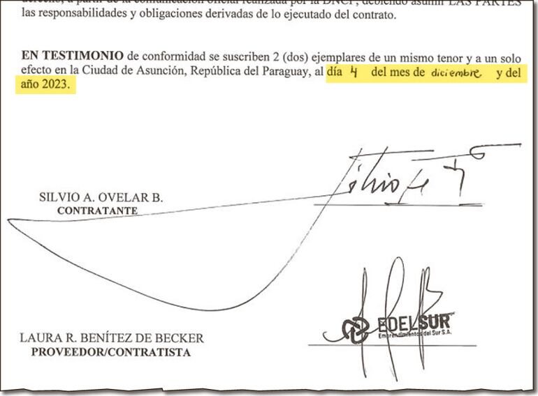 El presidente de la Cámara Alta, Silvio Ovelar (colorado cartista), refrendó el documento con la representante de la firma, Laura Raquel Benítez.