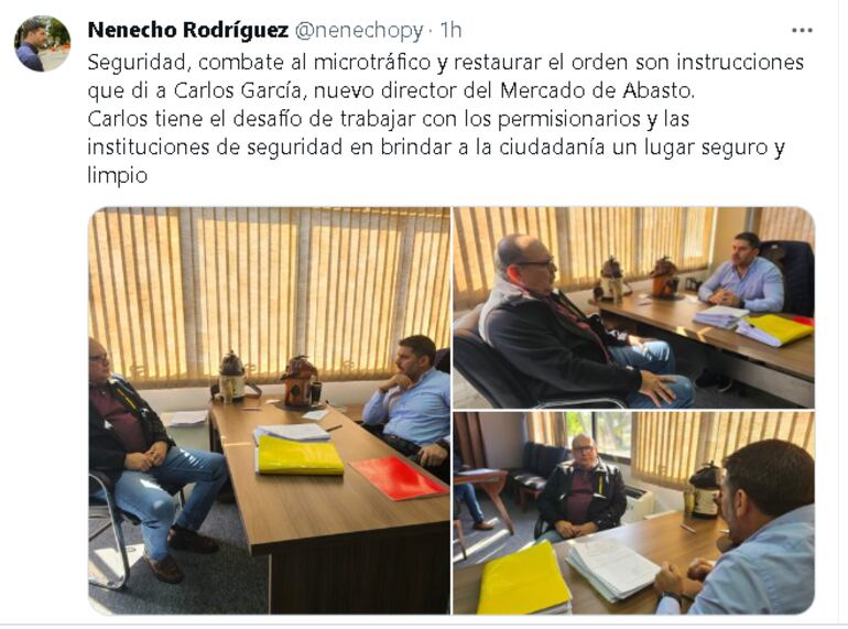 Tuit del intendente de Asunción donde anuncia que Óscar García es el nuevo director del Mercado de Abasto.