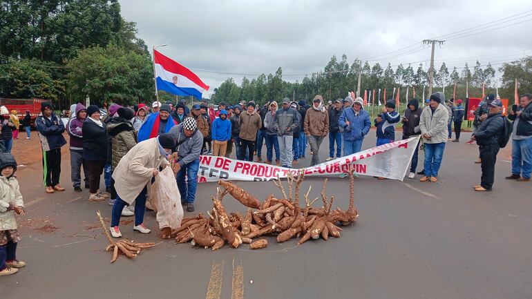 Los productores arrojaron kilos de mandioca sobre la Ruta PY13.