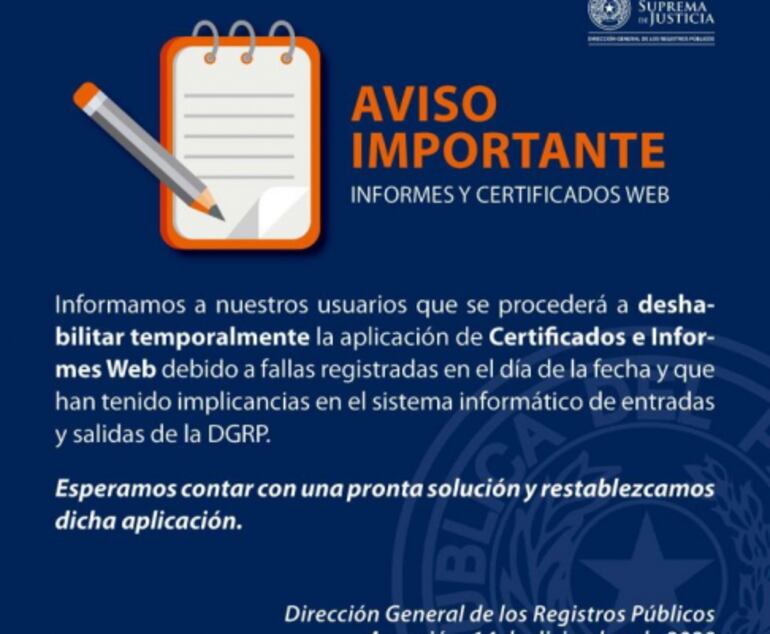 Comunicado de Registros Públicos