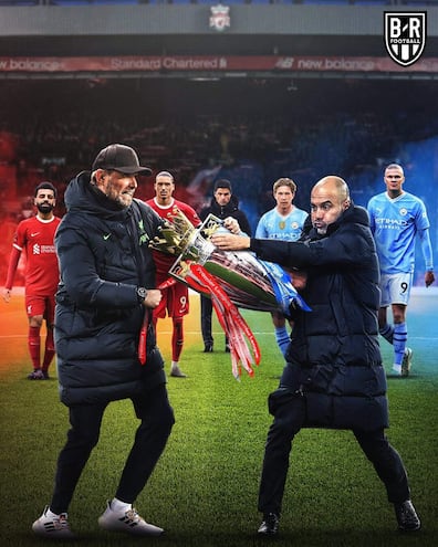 Gráfica de B/R Football con los técnicos Jürgen Norbert Klopp y Josep Guardiola en disputa por el trofeo de la Premier League.