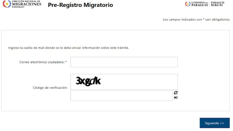 Primer paso para el pre registro migratorio.