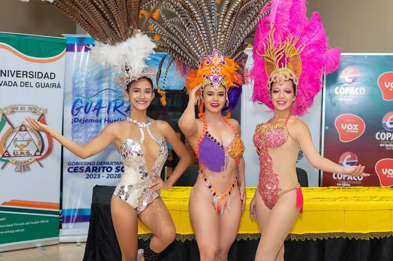 Las bellas bailarinas guaireñas que estarán presentes en el Corso Gua'i esta noche.