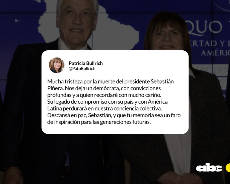 La ministra argentina Patricia Bullrich sobre la muerte de Sebastián Piñera.