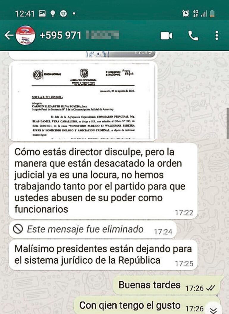 Captura del mensaje enviado por el exconcejal a Domingo Bazán.