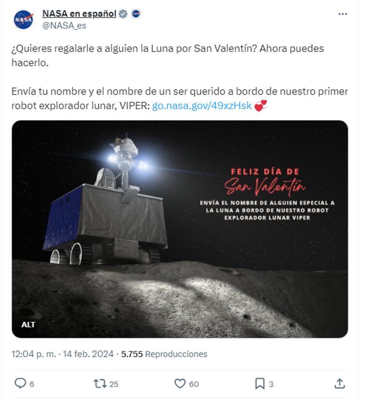 VIPER de la NASA invita al público en general a enviar su nombre a la Luna.