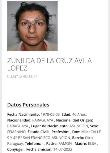 Zunilda de la Cruz Ávila López, asesinada en la Chacarita.