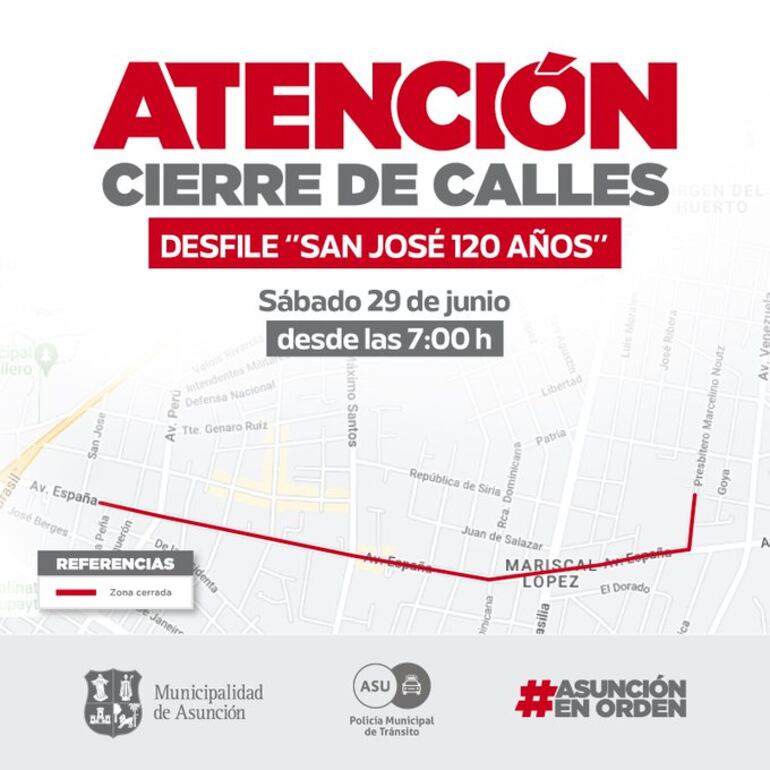 Calles que permanecerán cerradas por el desfile aniversario del Colegio San José.