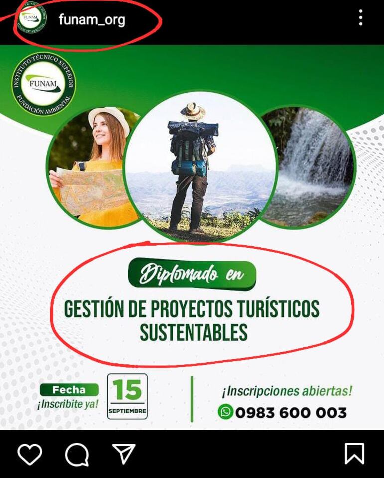 Publicidad del Diplomado en Gestión de Proyectos Turísticos Sustentables de la Fundación Ambiental (Funam).