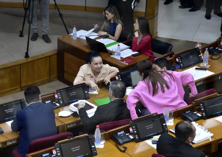 Yolanda Paredes (Cruzada Nacional) habla con sus colegas opositores.