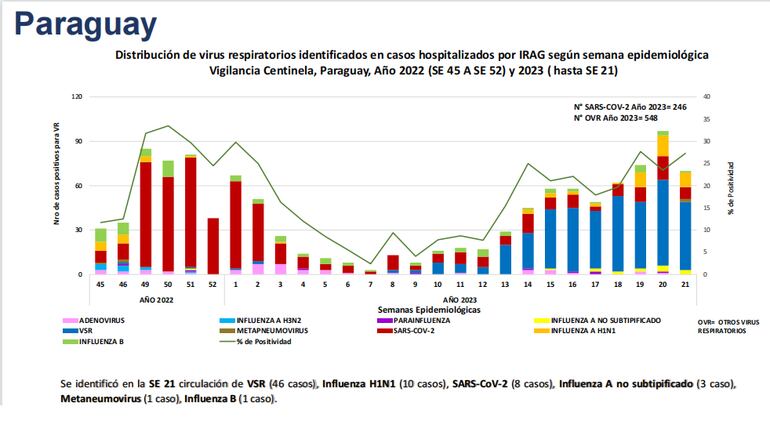 Distribución de virus respiratorios identificados en casos hospitalizados.