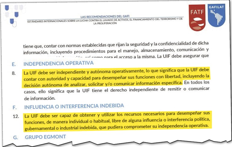 Nota interpretativa de la recomendación N° 29 de GAFI sobre la influencia o interferencia indebida en las UIF.