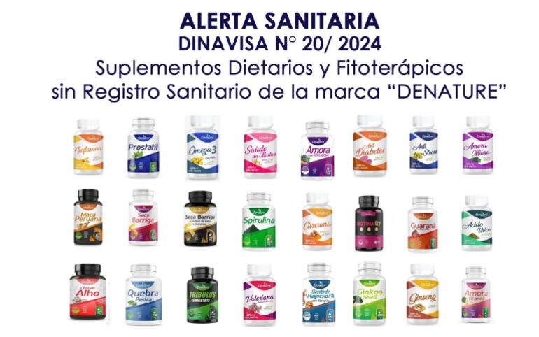 Informan que suplementos dietarios y fitoterápicos de las marcas Denature y Uni Ervas no cuentan con registro sanitario de Dinavisa.