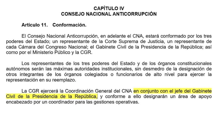 Artículo 11, cuestionado respecto al proyecto de ley "que establece el régimen nacional de integridad, transparencia y prevención de la corrupción de la República del Paraguay".