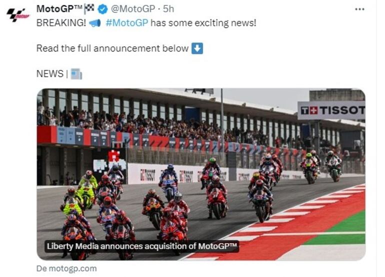 El anuncio de MotoGP sobre la venta de los derechos de la empresa a Liberty Media, dueña de la Fórmula 1.