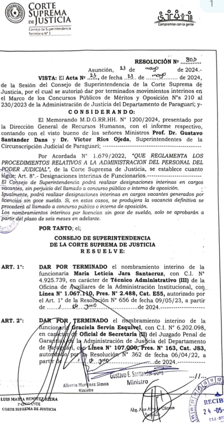 Resolución del Consejo de Superintendencia de la Corte Suprema de Justicia.