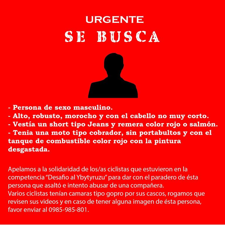 Características del presunto agresor de ciclistas.