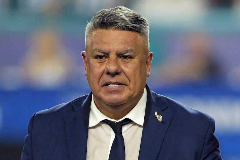 President of the Argentine Football Association Claudio Tapia gestures during the award ceremony of Conmebol 2024 Copa America tournament final football match between Argentina and Colombia at the Hard Rock Stadium in Miami, Florida, on July 14, 2024. Claudio Tapia was re-elected on October 17, 2024, as president of the Argentine Football Association (AFA) and thus challenged the government of the ultra-liberal Javier Milei in an assembly that took place in the presence of a large number of clubs, despite a suspensive ruling by the courts. (Photo by JUAN MABROMATA / AFP)