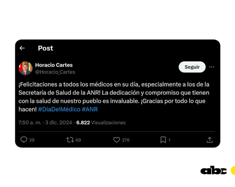 La publicación de Horacio Cartes en "X" acumuló varios comentarios de críticas.