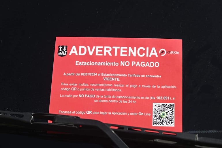 Según la advertencia, la multa por el no pago es de G. 103.000. Esta semana no rigen multas.