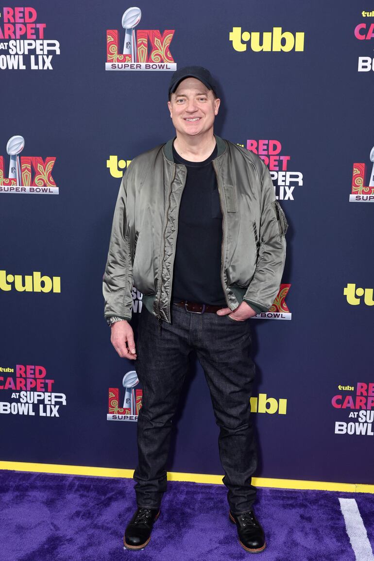 Brendan Fraser fue otro famoso que no se perdió el Super Bowl LIX en New Orleans, Louisiana. (Cindy Ord/Getty Images/AFP)

