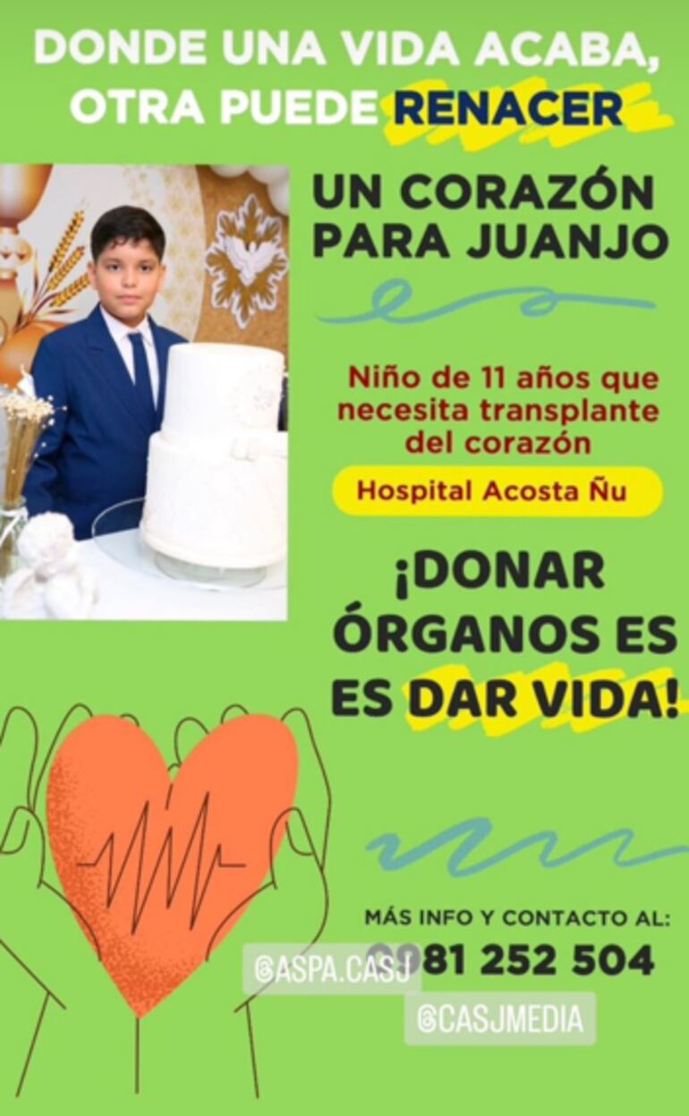 Campaña a favor de Juan José Galeano, que necesita un trasplante de corazón.