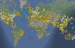 Los vuelos en todo el mundo. La aviación civil se recupera luego del impacto de la pandemia del covid-19. (captuta de pantalal de FlyRadar24)