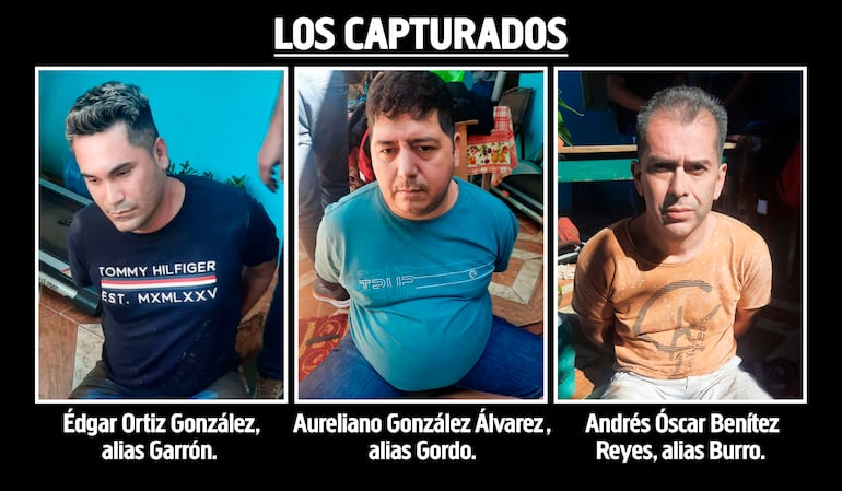 Édgar Ortiz González, alias Garrón. Aureliano González Álvarez	, alias Gordo.  Andrés Óscar Benítez Reyes, alias Burro.