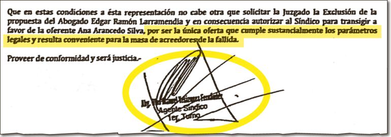 Dictamen que remitió el exfuncionario en el cual dice que la oferta era conveniente para la masa de acreedores del quebrado Banco Unión.