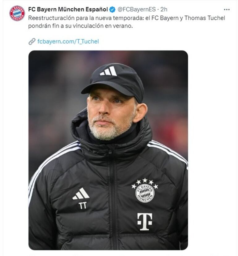 El comunicado del Bayern Múnich sobre la salida del entrenador Thomas Tuchel.