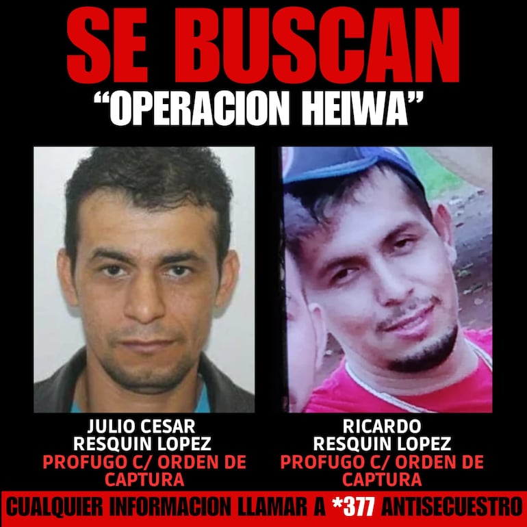 Los líderes de la banda Julio Resquín López (alias Kaficho) y Ricardo Resquín López son buscados por la Policía.