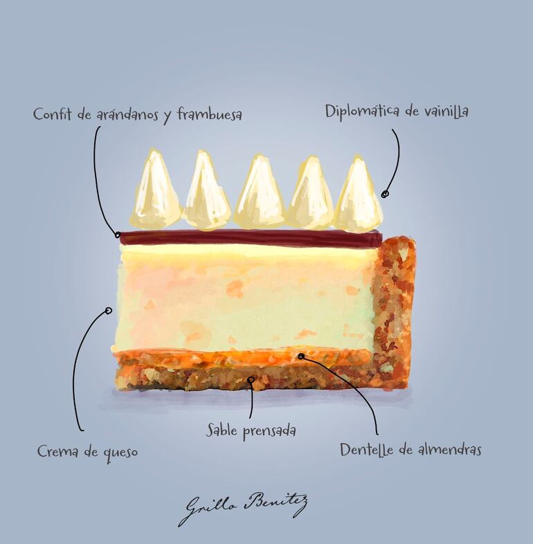 Uno de los diseños del cheesecake preparado por las compatriotas.