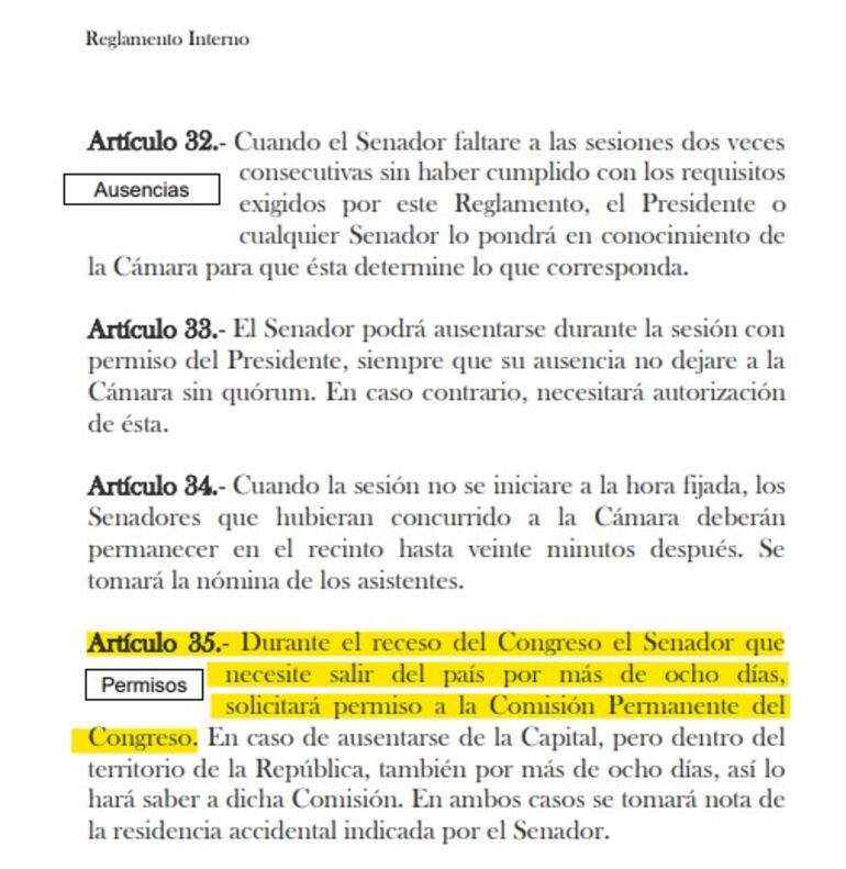 Lo que establece el artículo 35 del reglamento del Senado.