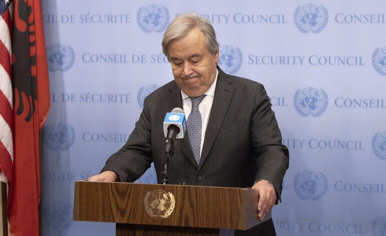 El secretario general de la ONU, Antonio Guterres, durante una conferencia de prensa en la sede del organismo en Nueva York.  (EFE)