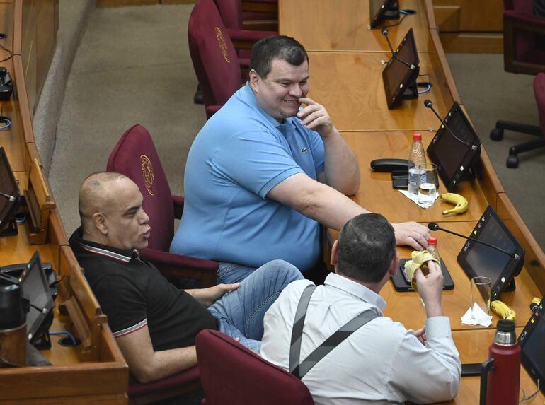 El senador Basilio Núñez (ANR, HC), el senador Dionisio Amarilla (PLRA) y de espalda Javier Zacarías Irún.